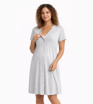 Szara koszula porodowa rozpinana na całej długości Maven Bensini