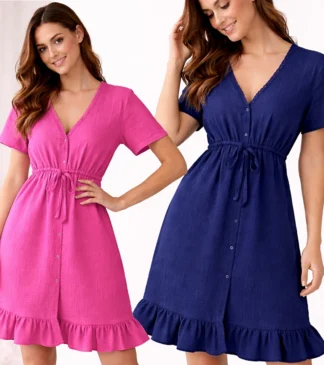 Koszula nocna do karmienia z muślinu – fuksja lub granat, kobiecy fason