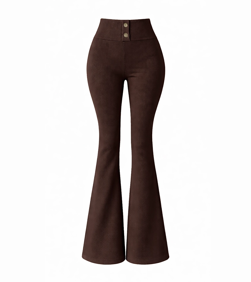 Brązowe legginsy prążkowane – flare z szeroką nogawką - obrazek 4