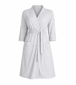 Szary melanż - szlafrok dla mamy – bawełniany 95% z paskiem i kieszeniami