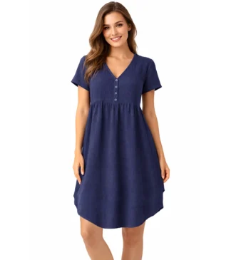 Muślinowa koszula nocna ciążowa i do karmienia granatowa Verona 100% bawełna