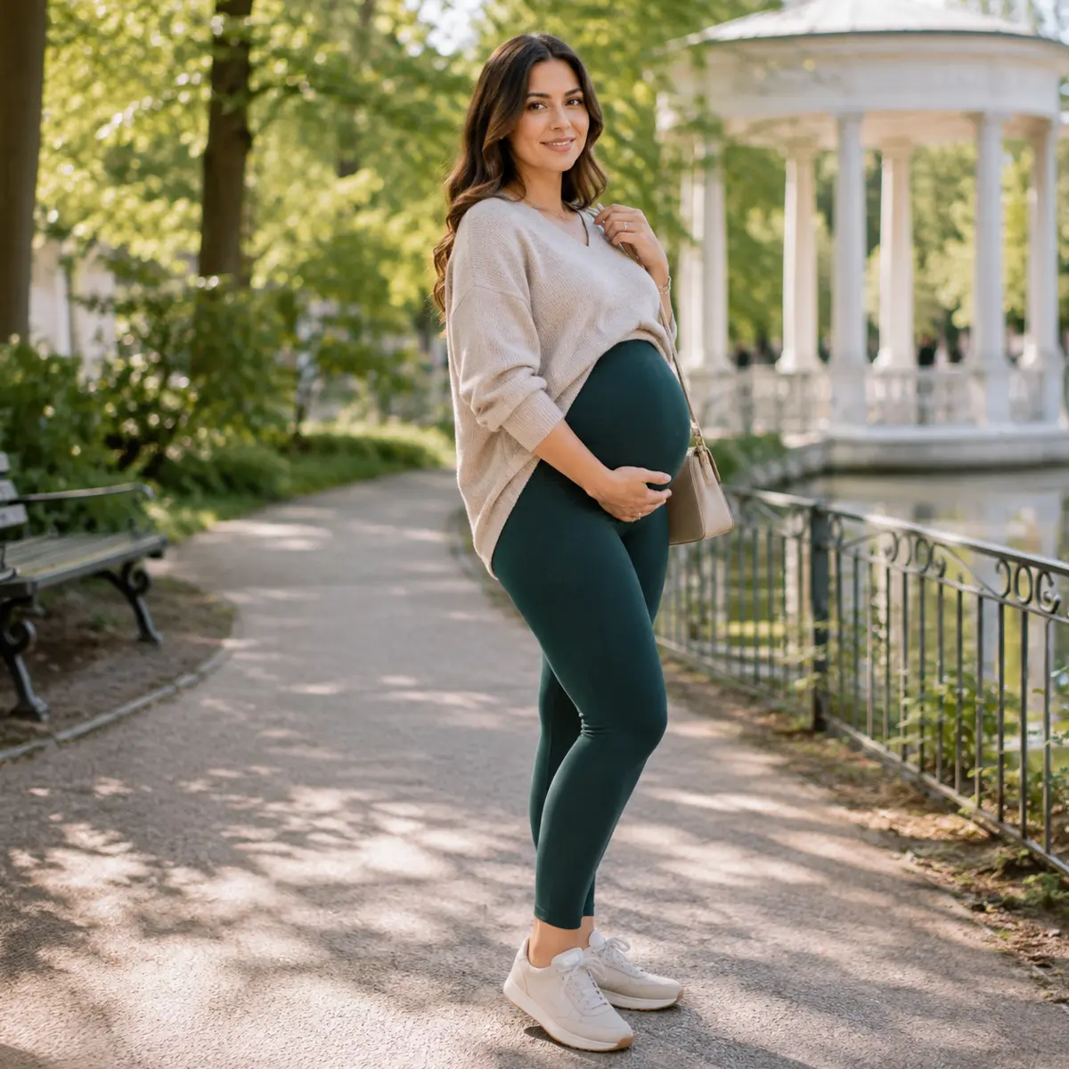 Legginsy ciążowe BENSINI na przyszłej mamie