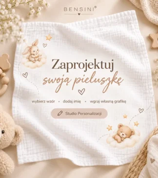 Zaprojektuj pieluszkę jakiej nie ma nikt - personalizator - dodaj imię dziecka - Pieluszka muślinowa Bensini