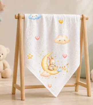 Kocyk muślinowy dla niemowląt 120×120 cm z nadrukiem Pralinek Snów
